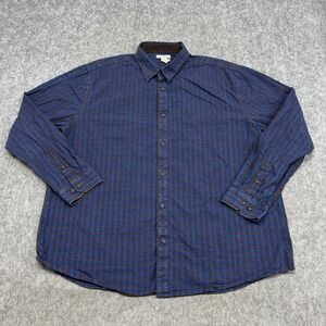 Carbon2Cobalt Shirt Mens 2XL Blue Brown Check Long Sleeve Textured Preppy Casual